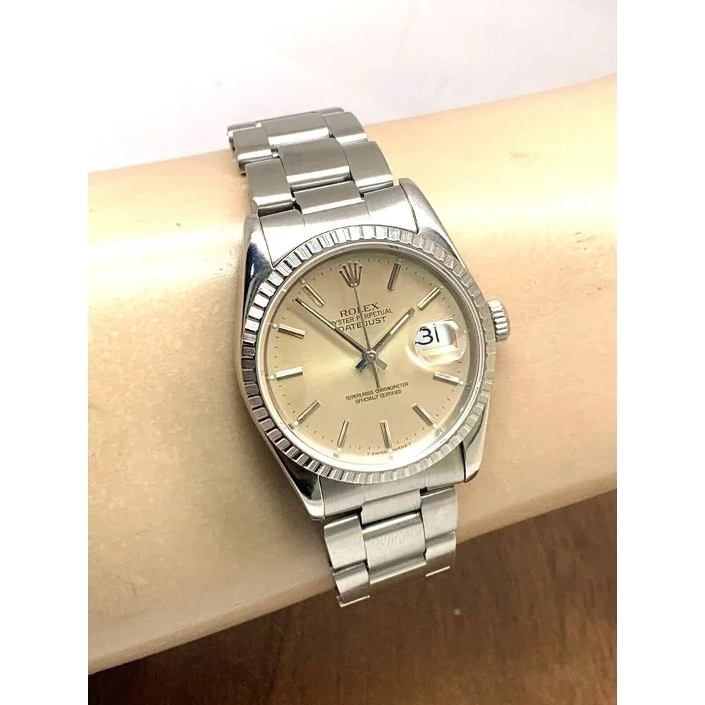 Rolex Datejust Mens Watch 16220 80'S Swiss Automatic Silver-Rose Dial Steel 36mm